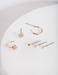 Rose Gold Flower Stud & Hoop Earring Pack - link has visual effect only