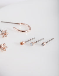 Rose Gold Flower Stud & Hoop Earring Pack - link has visual effect only