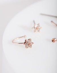 Rose Gold Flower Stud & Hoop Earring Pack - link has visual effect only