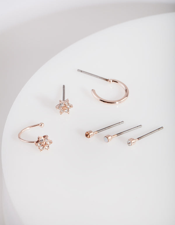 Rose Gold Flower Stud & Hoop Earring Pack