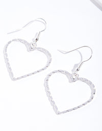 Silver Textured Heart Cut Out Drop Earring - link has visual effect only