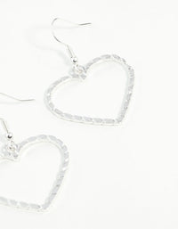 Silver Textured Heart Cut Out Drop Earring - link has visual effect only