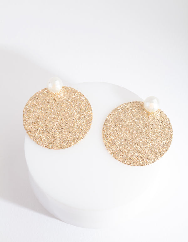 Gold Sandblast Disc & Ball Earrings