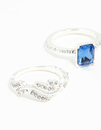 Silver Baguette Sapphire Diamante Ring Stack - link has visual effect only