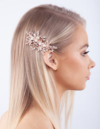 Rose Gold Leaf Crystal Pearl Barrette - link has visual effect only