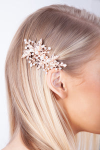 Rose Gold Leaf Crystal Pearl Barrette - link has visual effect only