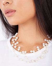 Rose Gold Layered Pearl Station Necklace - link has visual effect only