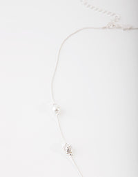 Silver Diamante & Pearl Bead Station Necklace - link has visual effect only