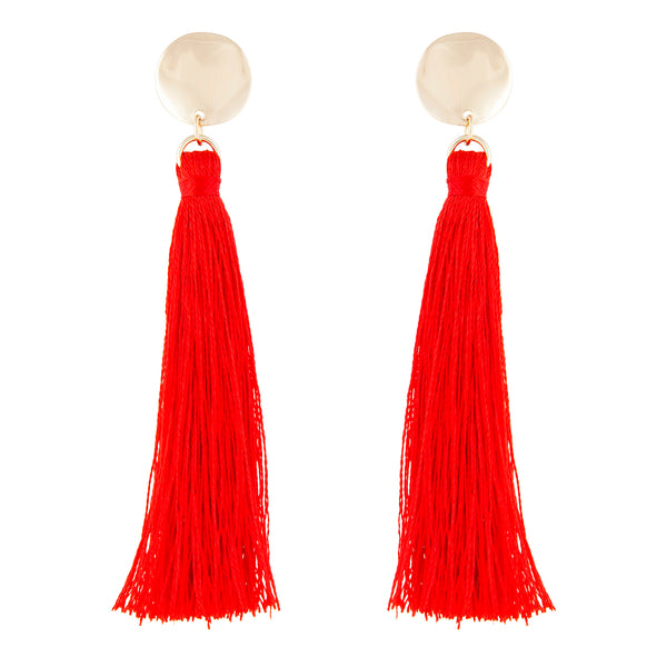 Red Gold Tassel Drop Disc Stud Earrings