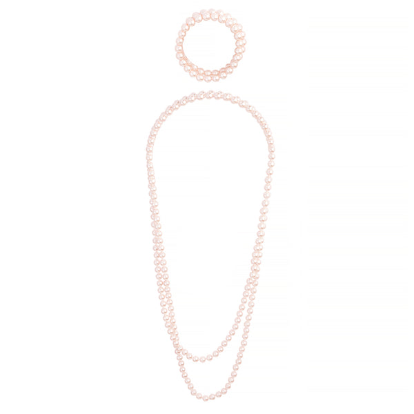 Pink Pearl Strand Long Bracelet Necklace Set