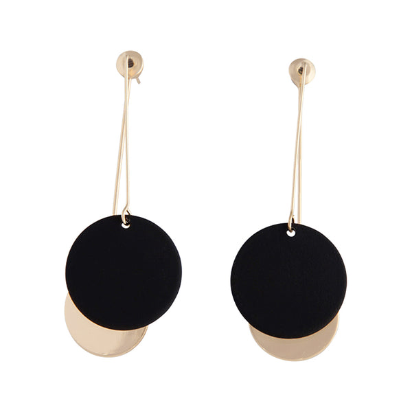 Black & Gold Coated Disc Sandwich Earrings