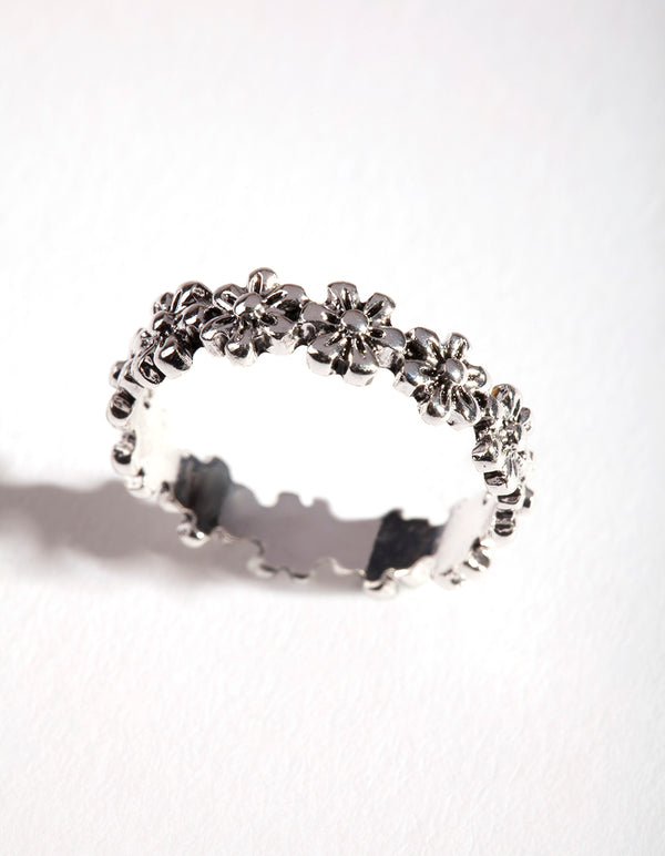 Silver Continuous Flower Ring