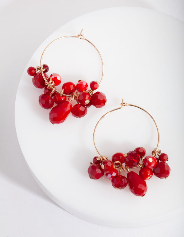 Red Gold Facet Bead Charm Hoop