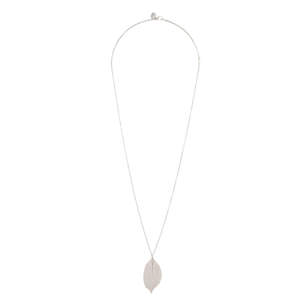 Silver Fine Leaf Pendant Necklace