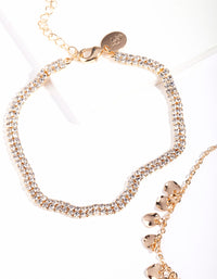 Gold Classic Diamante Chain Anklet Duet - link has visual effect only