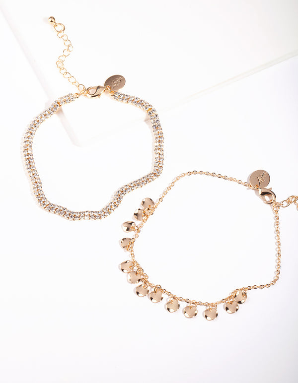 Gold Classic Diamante Chain Anklet Duet