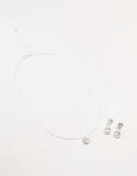 Silver Diamante Teardrop Earrings & Necklace Set - link has visual effect only