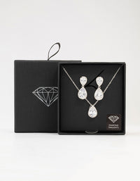 Silver Diamante Teardrop Earrings & Necklace Set - link has visual effect only