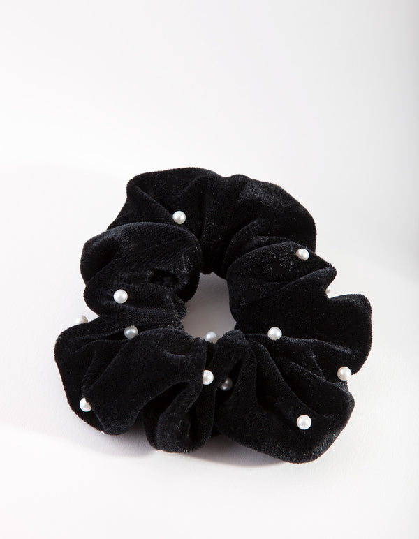 Black Velvet Pearl Scrunchie