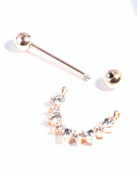 Rose Gold Surgical Steel Diamante Nipple Bar - link has visual effect only