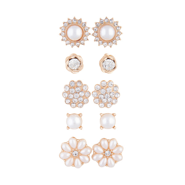 Gold Pearl Flower 5-Pack Clip On Earring