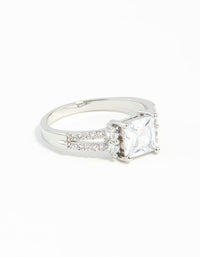 Rhodium Cubic Zirconia Square Stone Ring - link has visual effect only