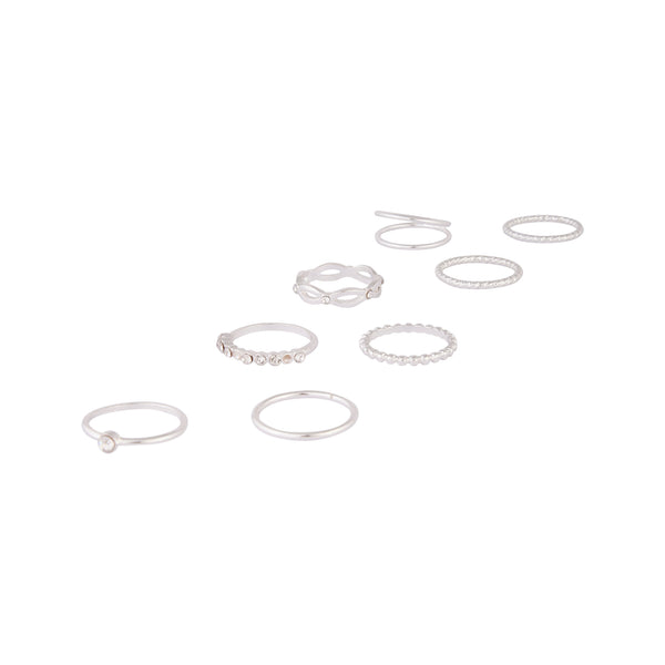 Silver Diamond Cut Twist Ring 8-Pack