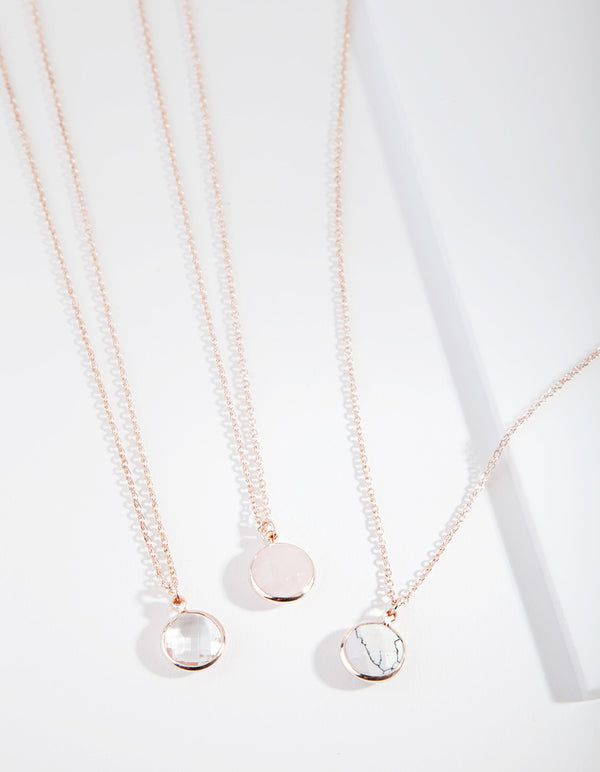 Rose Gold Semi Precious Round Necklace Pack