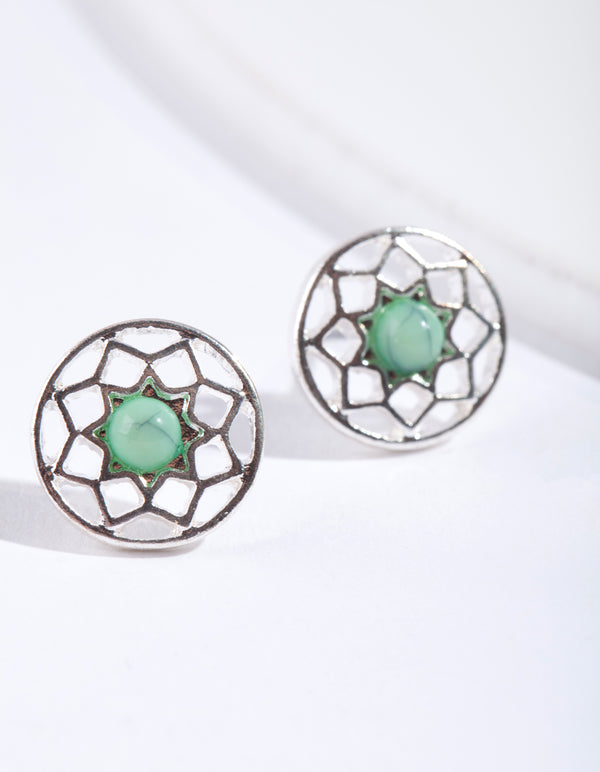 Silver Blue Dream Catcher Stud Earrings