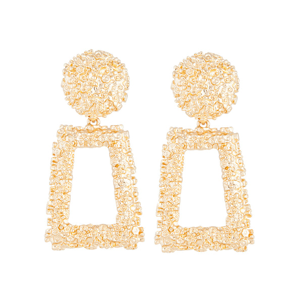 Gold Textured Geometric Drop Earrings