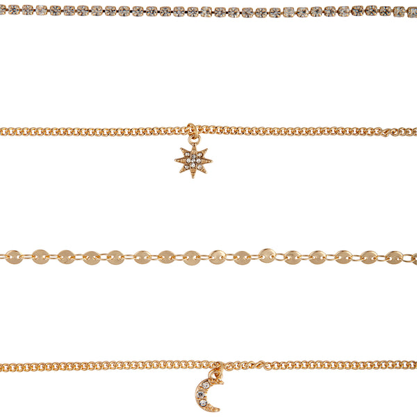 Gold Celestial Anklet & Bracelet 4-Pack Set