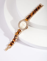 Luxe Gold Tortoiseshell Watch - link has visual effect only