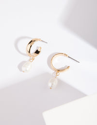 Gold Sleeper Pearl Drop Earrings - link has visual effect only