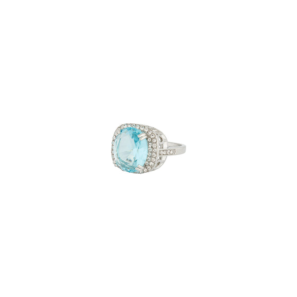 Silver Blue Cubic Zirconia Square Ring