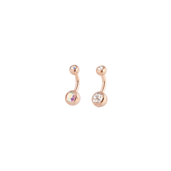 Rose Gold Diamante Classic Design Belly Bar