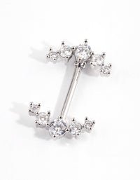 Surgical Steel Rhodium Round Flower Drop Belly Ring - link has visual effect only