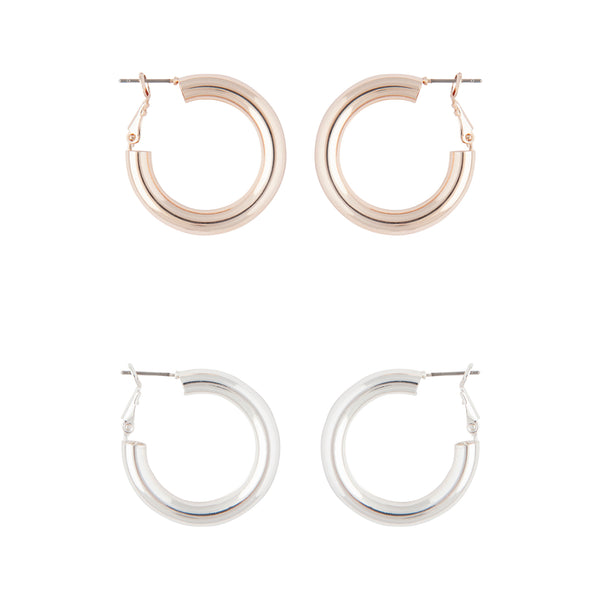 Classic Pack Chunky Rose Gold Silver Hoop