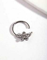 Rhodium Flower Clicker Earring - link has visual effect only