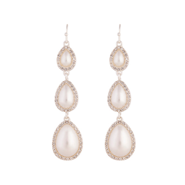 Silver White Graduating Pearl Drop Earring