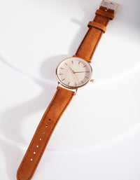 Rose Gold Brown Leather Watch - link has visual effect only