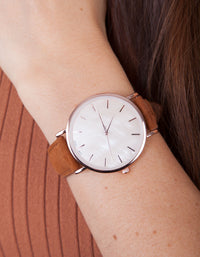 Rose Gold Brown Leather Watch - link has visual effect only