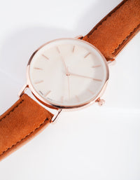 Rose Gold Brown Leather Watch - link has visual effect only