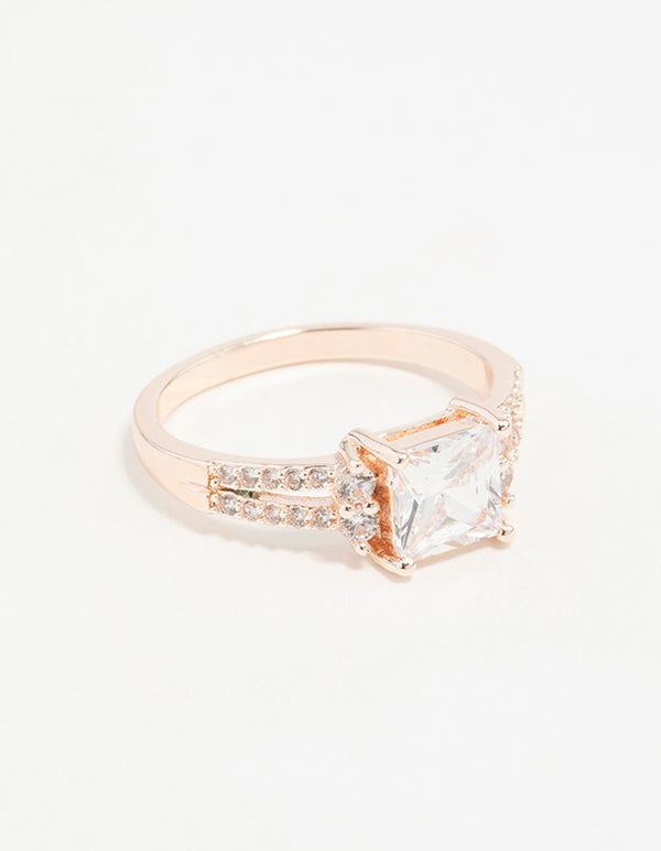 Rose Gold Double Band Cubic Zirconia Ring