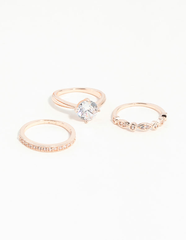 Rose Gold Round Stone Triple Band Ring