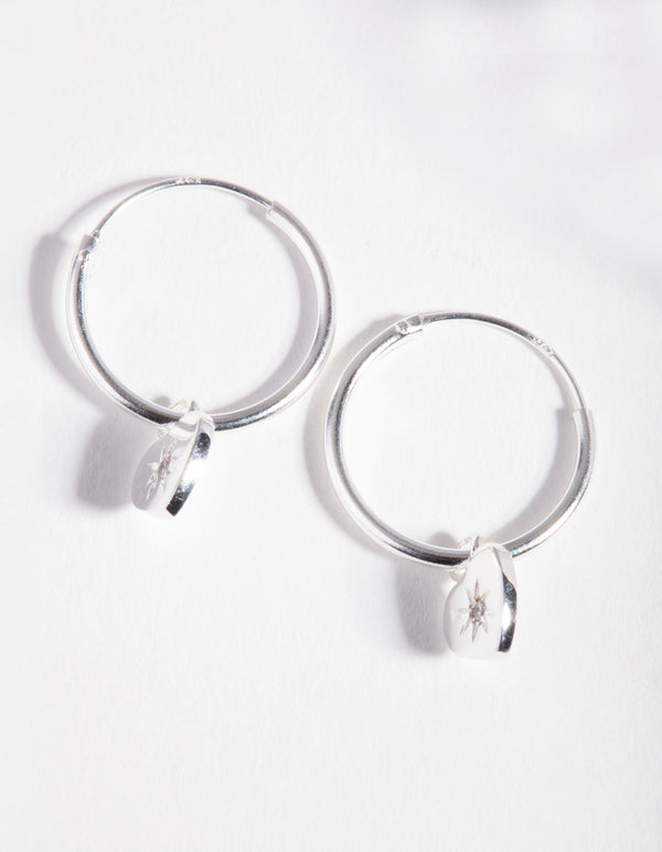 Sterling Silver Starburst Heart Hoop Earrings