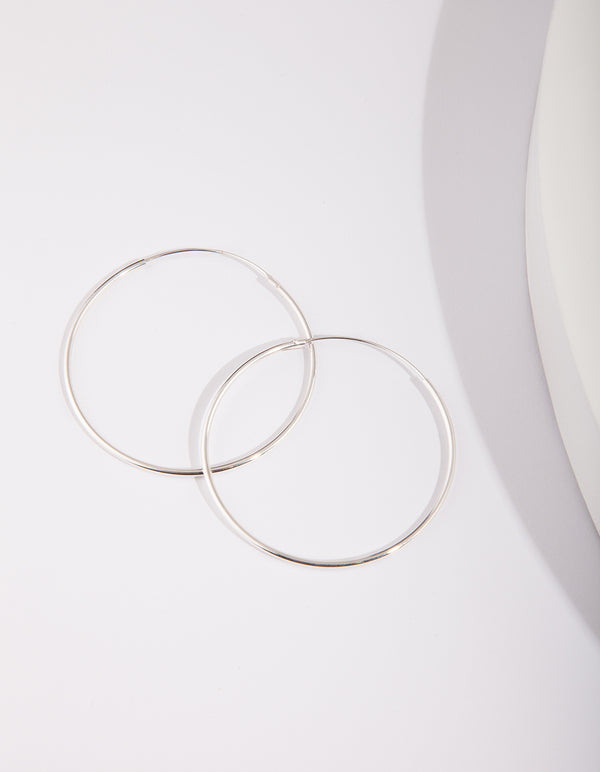 Sterling Silver Thread Polished Hoop Earrings