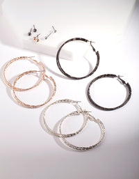 Mixed Metal Texture Cut Hoop Earring 6-Pack - link has visual effect only