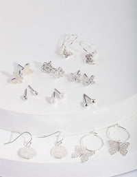 Silver Butterfly Hoop Drop Earring 9-Pack - link has visual effect only