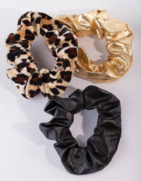 Metallic Gold Leopard Leatherette Scrunchie Pack - link has visual effect only