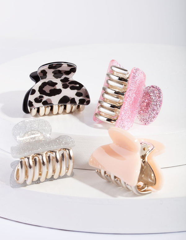 Pink Glitter Multi Leopard Clip 4-Pack